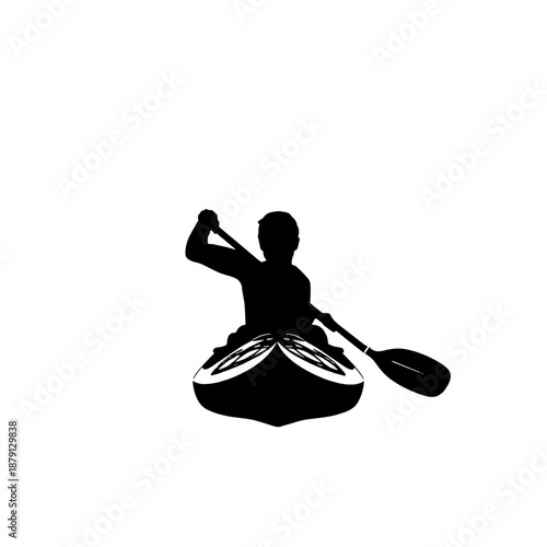 Front View Kayaker Paddling Silhouette