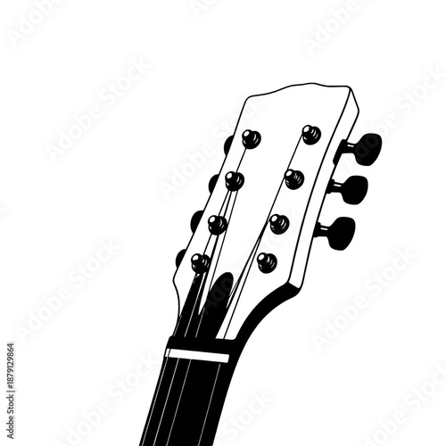 Guitar Headstock Silhouette with Strings and Nut