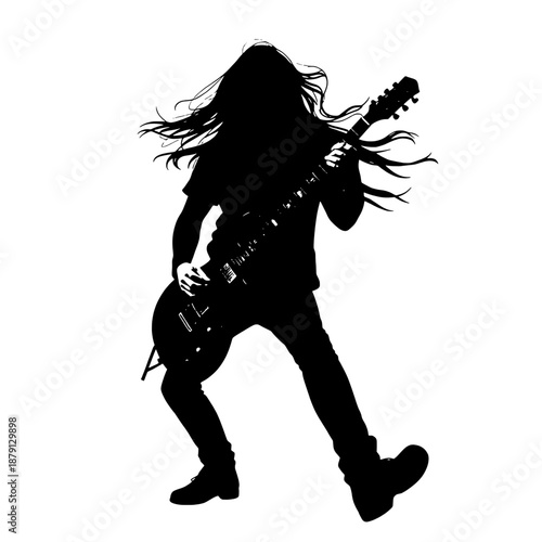 Guitarist with Flying Hair Silhouette