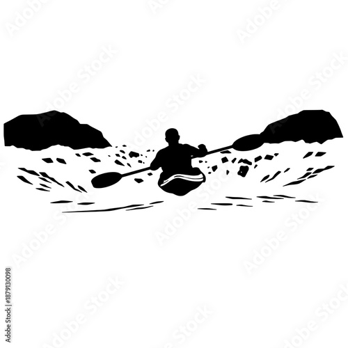 Kayaker Entering Rapids Silhouette