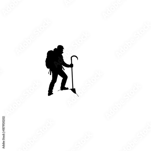 Mountain Climber Silhouette with Ice Axe on Summit
