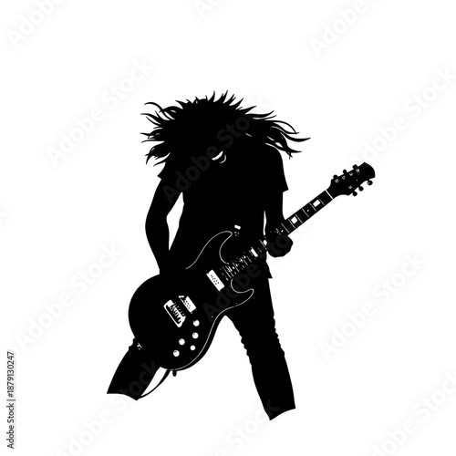Passionate Electric Guitarist Headbanging Silhouette