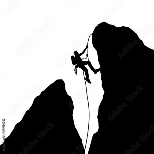 Rock Climber Silhouette Ascending Cliff Face