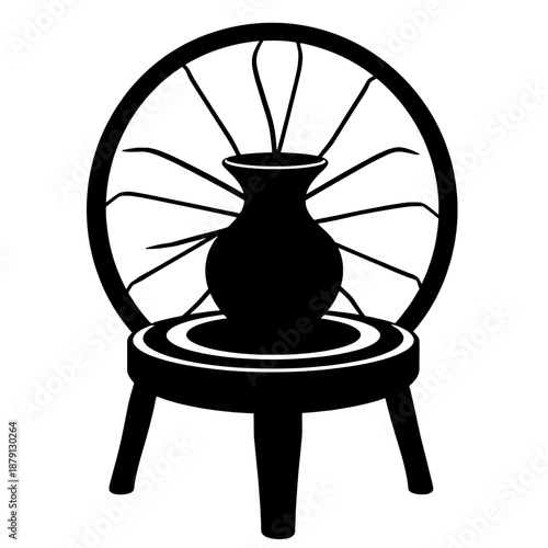 Pottery Wheel with Clay Vessel Silhouette