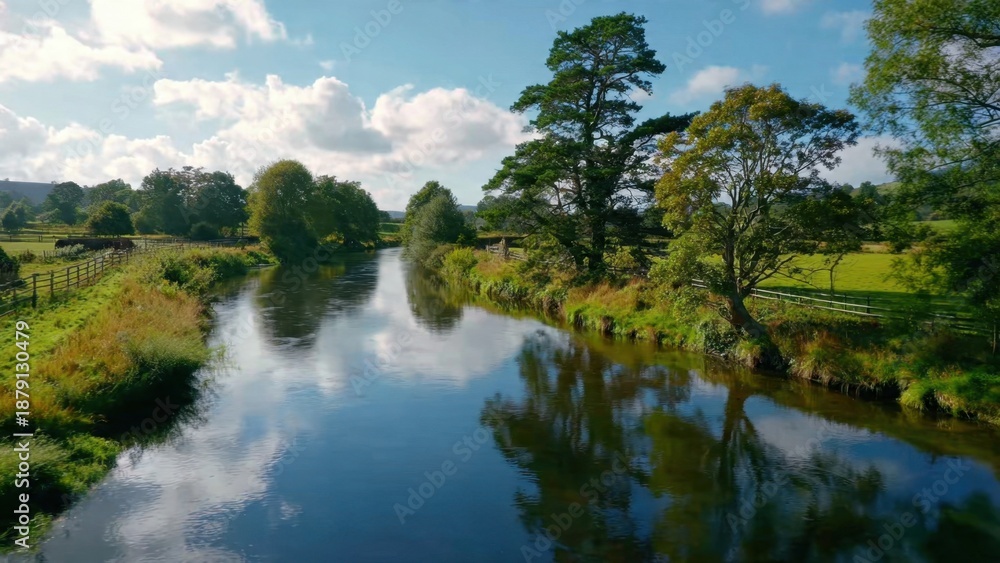 Fototapeta premium Scenic River Landscape with Trees and Sky