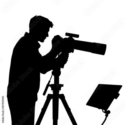 Silhouette of Astronomer with Modern Telescope