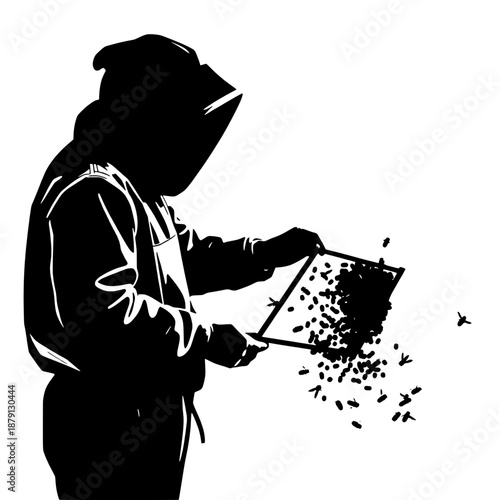 Silhouette of Beekeeper Feeding Bees
