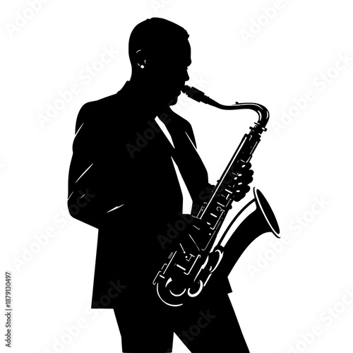 Silhouette of Saxophonist Performing Jazz