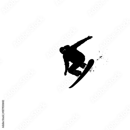 Snowboarder Silhouette Carving a Turn on Mountain