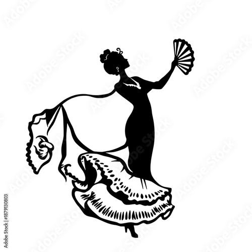 Stylized Flamenco Dancer Silhouette with Fan