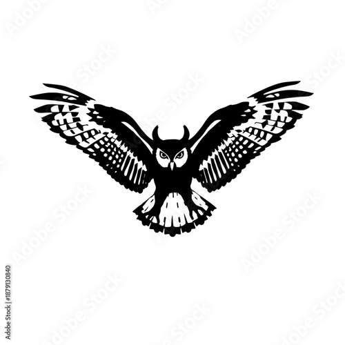 Symmetrical Owl Landing Silhouette