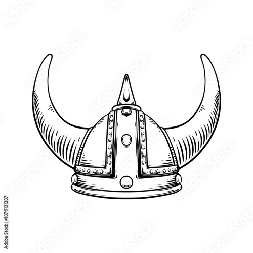 horned viking helmet vector line art hand drawn illustration
