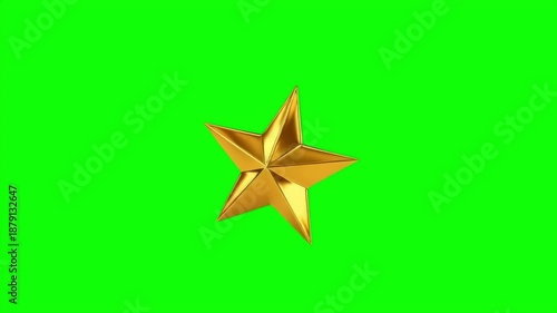 Shiny golden star 3D animation rotating and spinning on a green screen for awards and celebration