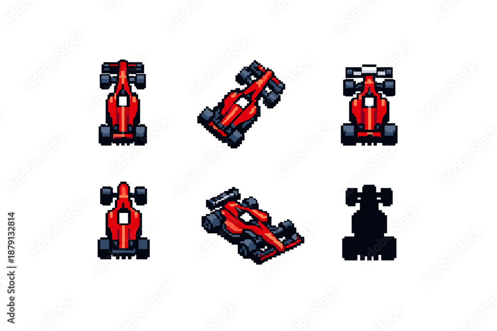 Naklejka premium Pixel art Formula 1 car sprite sheet in 6 poses