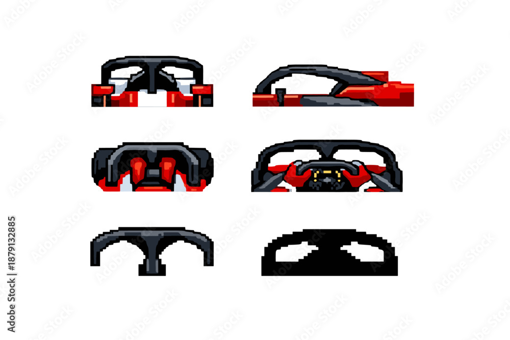 Fototapeta premium Pixel art Formula 1 halo in multiple views and styles