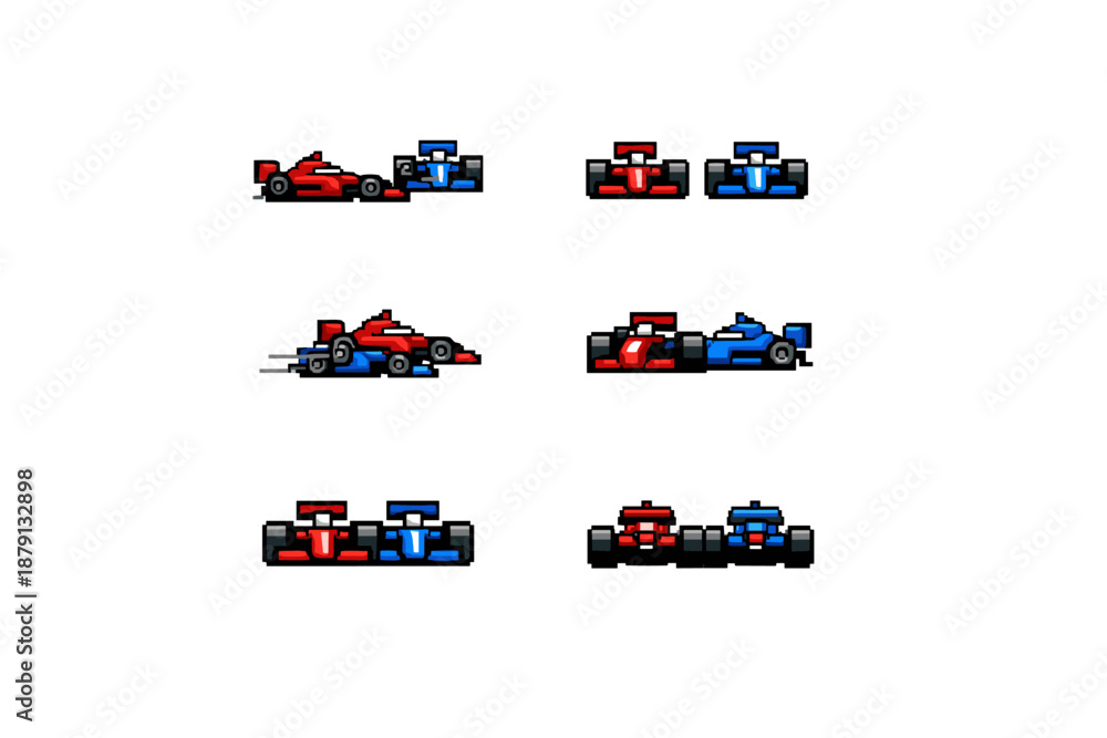 Obraz premium Pixel art Formula 1 cars in racing action poses