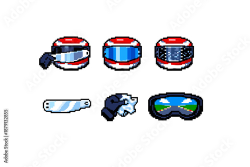 Pixel art racing helmet visor icons for video games