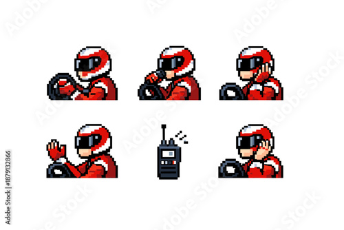 Pixel art driver gestures and radio communication icons