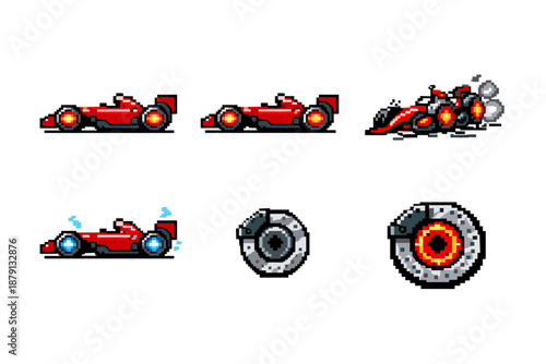 Pixel art Formula 1 car sprite sheet for retro games