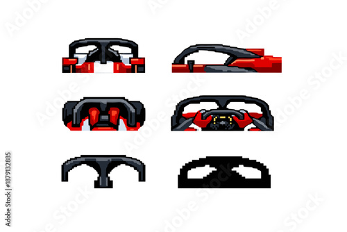 Pixel art Formula 1 halo in multiple views and styles