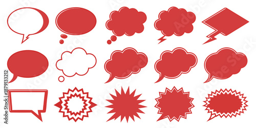 Vibrant red comic book speech bubbles and thought clouds