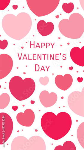 Valentines day red, pink hearts frame, border, copy space. Flat vector illustration. 9 by 16 social media story template. Holiday design, background, backdrop. Love, romance friendship celebration