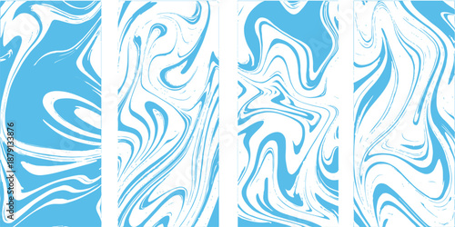 Seamless abstract blue background design with snowflakes and water wave patterns featuring floral tribal ornaments and nature-inspired sea curves for a festive Christmas wallpaper illustration