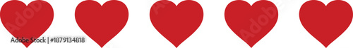 A row of red hearts arranged horizontally against a neutral background from a straightforward viewpoint