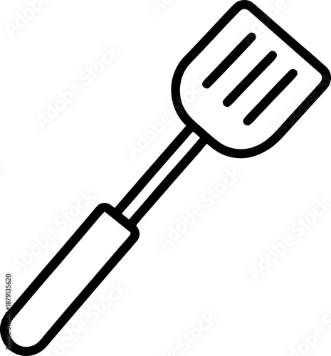 Rectangular Slotted Spatula Icon with Long Handle Outline