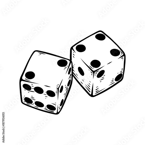 vector line art drawing illustration of a two dice