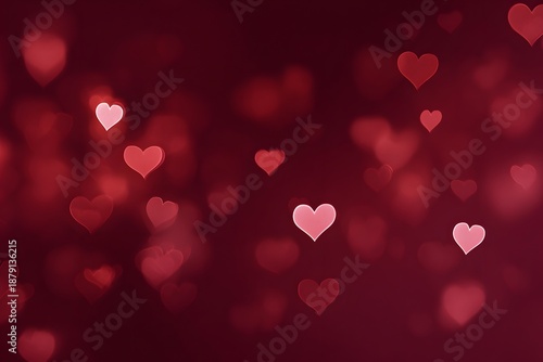 Bright red background with heart shapes scattered throughout, ideal for St. Valentines Day themes