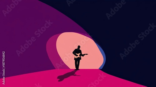 guitarist in spotlight tunnel with smooth gradient banner flow