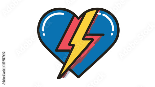 Dynamic Lightning Bolt Heart Design Concept Vector Art - Power and Love Theme