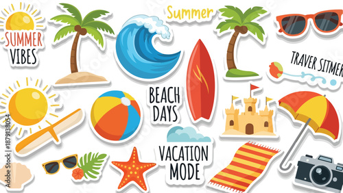 set of summer icons vector illustration 