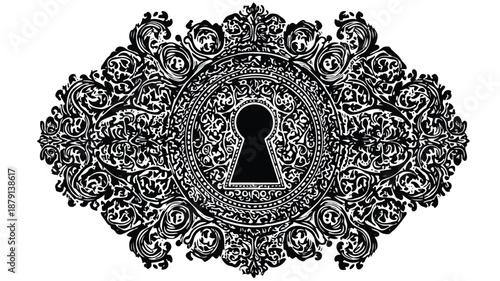 Elegant Ornate Keyhole with Filigree Silhouette for Creative Design Projects
