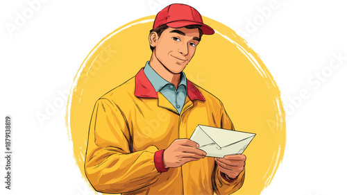 Professional Post Boy Posing with Envelope Vector Illustration