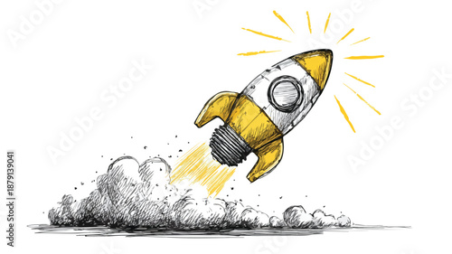 Rocket Bulb Design Concept Vector Art & Illustration
