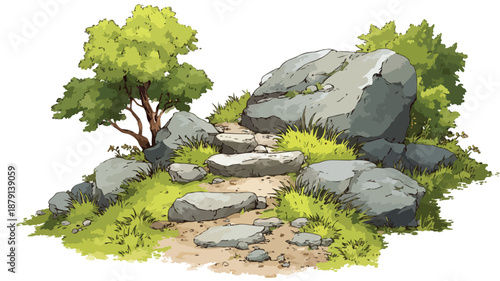 Rocky Path Cartoon Style Vector Illustration for Creative Projects