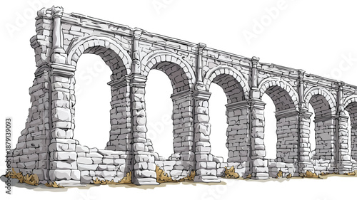 Roman Aqueduct Clipart Vector Art and Illustration with Intricate Design Details