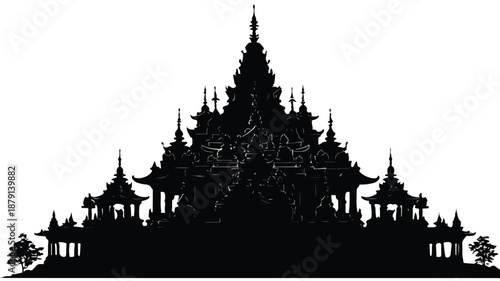 Majestic Temple Black Silhouette Vector Art and Illustration