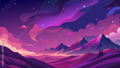 Nebula-Inspired Magenta to Purple Gradients with Starry Serenity - AI-generated illustration
