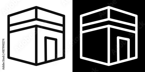 Kaaba outline icon symbolizing Qibla and Islamic faith. Minimal vector illustration with clean contour lines for religious concepts, prayer guidance, web and app design, isolated.