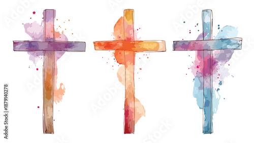 Easter Cross Watercolor Clipart for Vector Art and Illustration