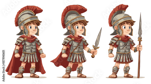 Young Roman Soldier Cartoon Character on White Background Vector Illustration