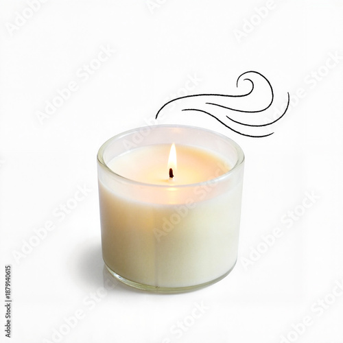 Aromatherapy candle burning with soft light on white background, relaxation