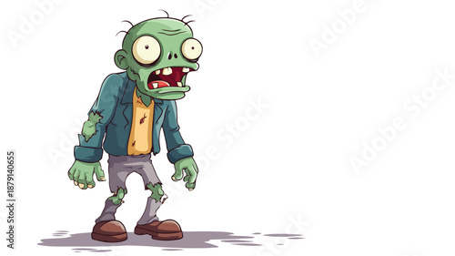 Spooky Zombie Cartoon Character on White Background with Vector Outline Isolated