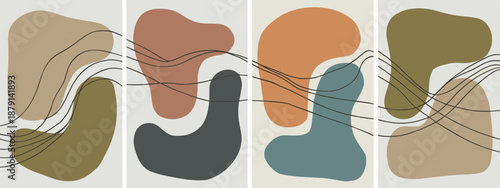 Four abstract organic shapes with flowing black lines on a light background blobs flowing lines