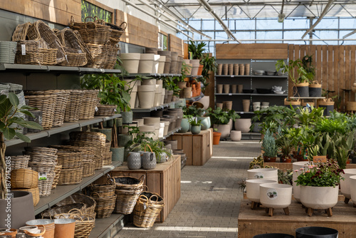 Interior of a garden center with plant pots and home decor