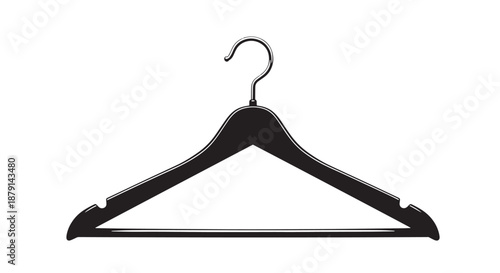 Simple black plastic clothing hanger hanging against a plain background.
