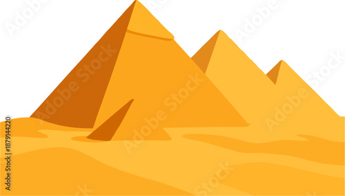 Simple Flat Vector of Giza Pyramids on Sand Dunes, Three Golden Egyptian Monuments